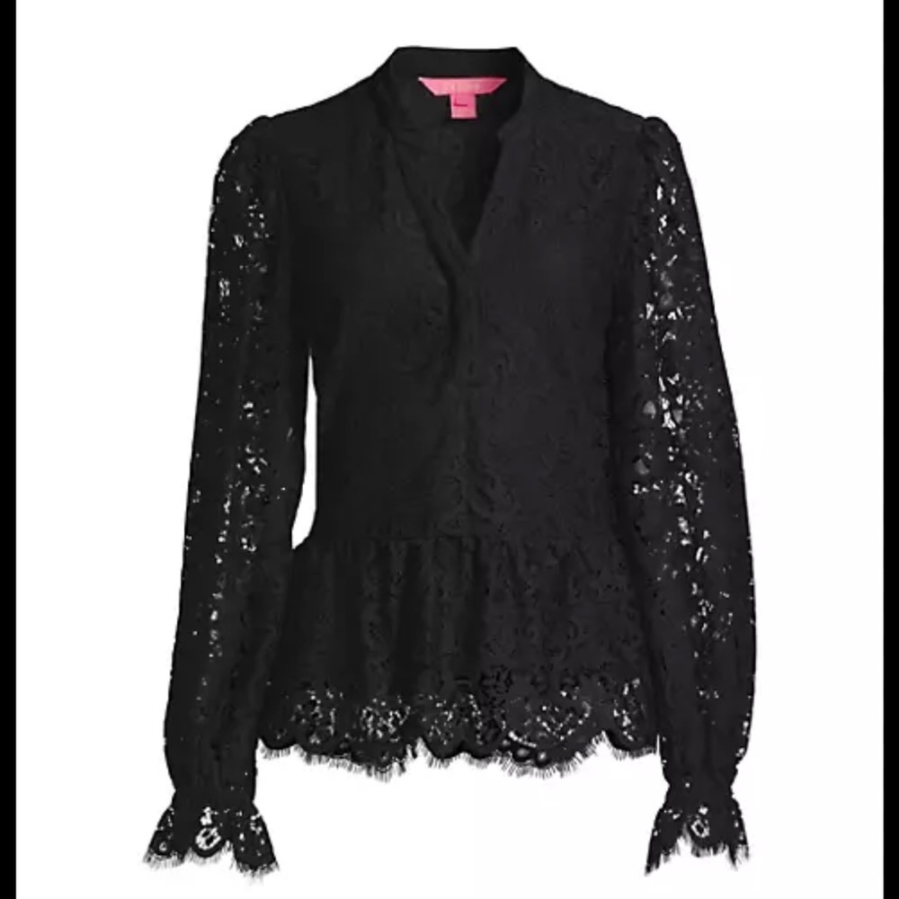 Lilly Pulitzer Jacelynne Long-Sleeve Lace Top Black New With Tags sz‎ Small